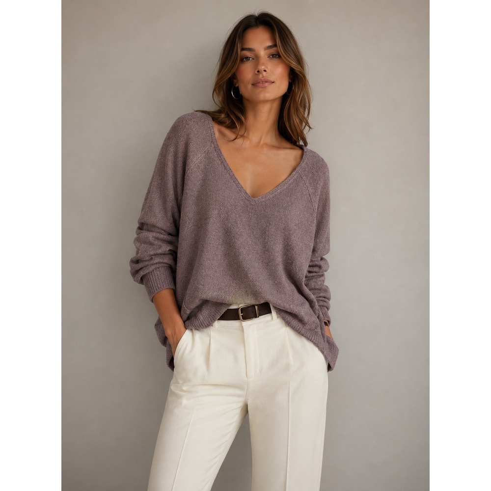 Vince Camuto‎ Womens Mauve Oversized V-Neck Raglan Sleeve Knit Sweater RN 51323